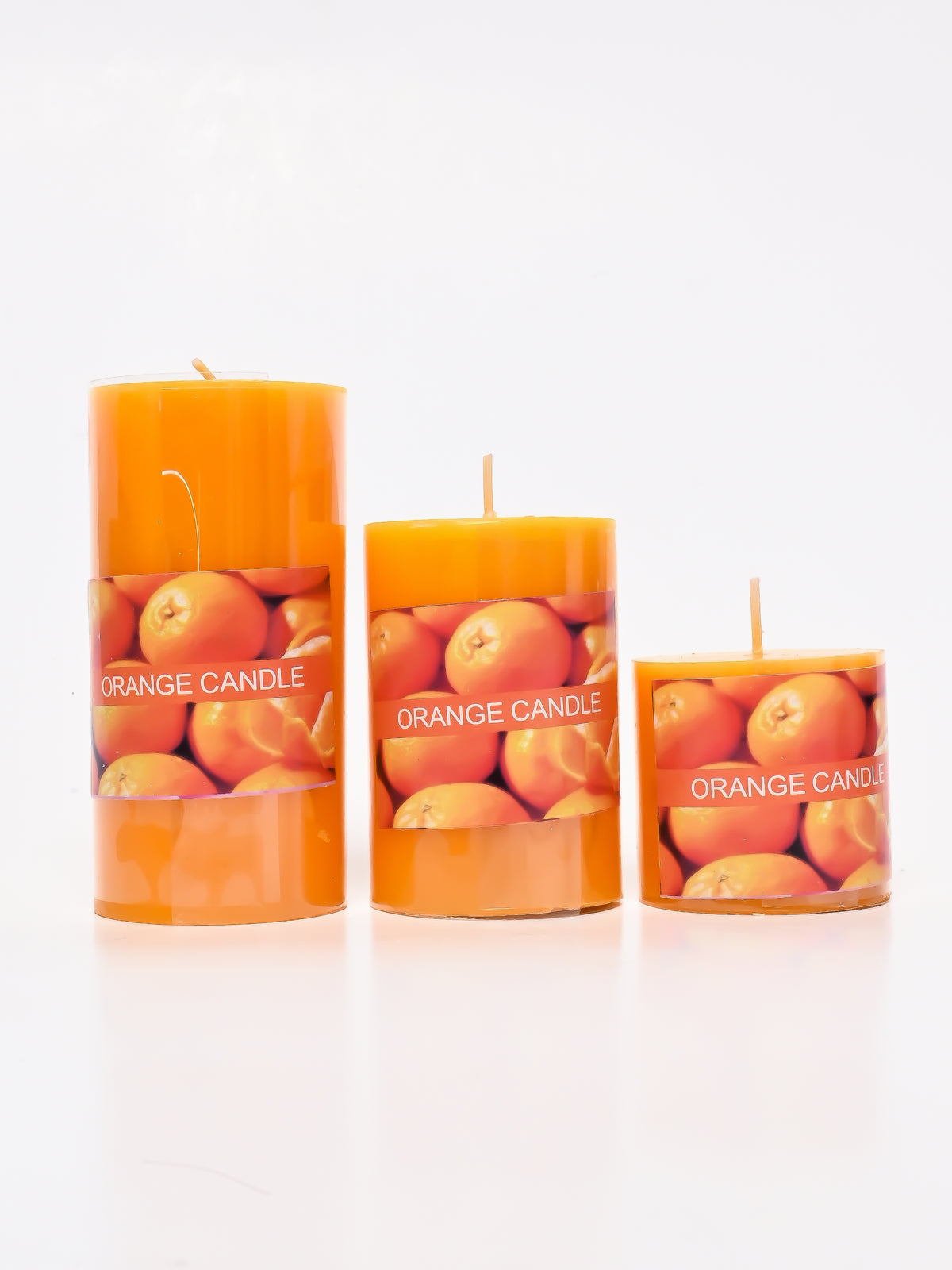 Orange Pillar Candles, Set of 3
