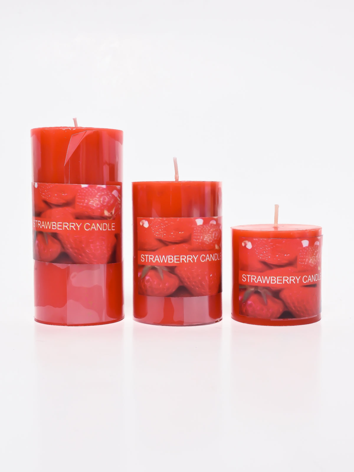 Strawberry Pillar Candles, Set of 3