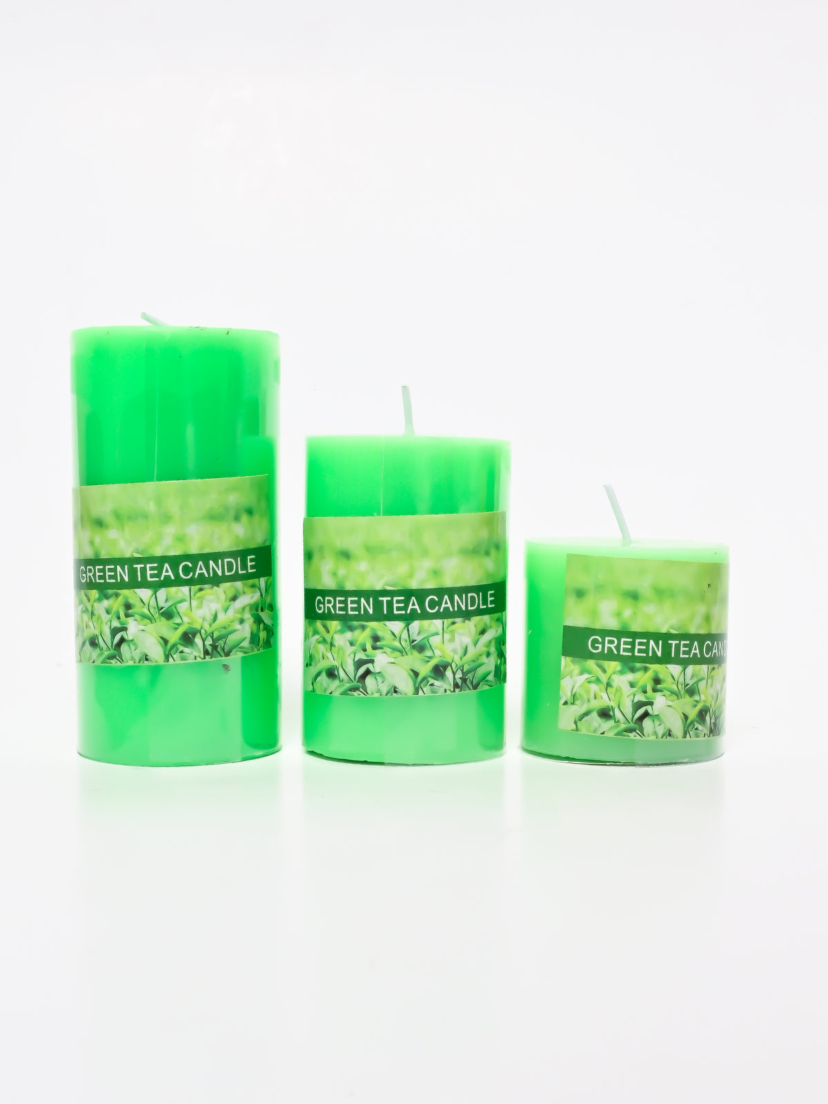 Green Tea Pillar Candles, Set of 3